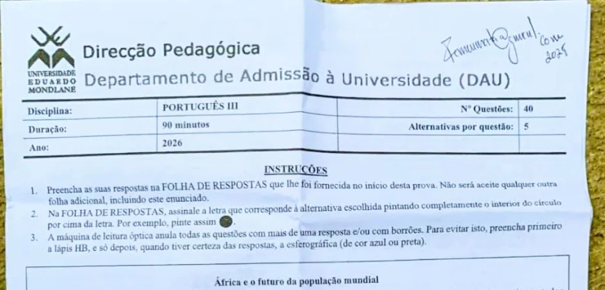 Proposta de Resolução – Exame de Português III | UEM 2026