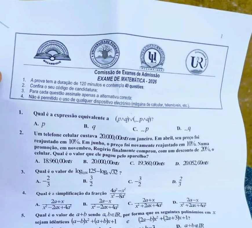Guia Resolvido de exame de Matemática da UP 2026