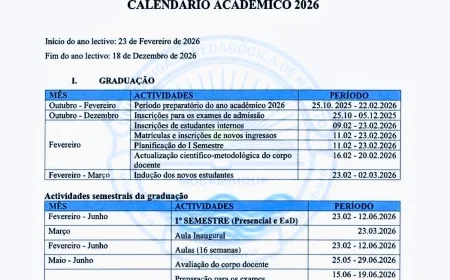 Calendário Académico da Universidade Pedagógica de Moçambique (UP) 2026