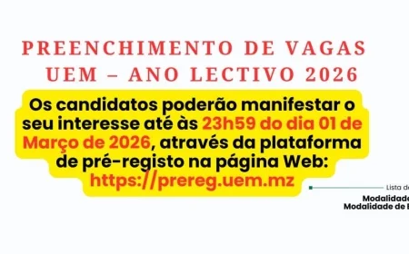 UEM 2026: Anúncio Oficial de Preenchimento de Vagas no Regime Pós-Laboral e Ensino à Distância