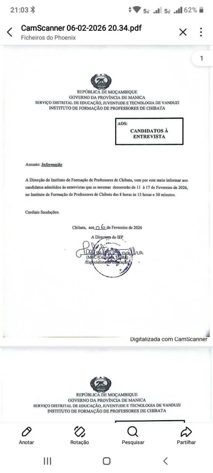 Resultados do IFP 2026 Chibata