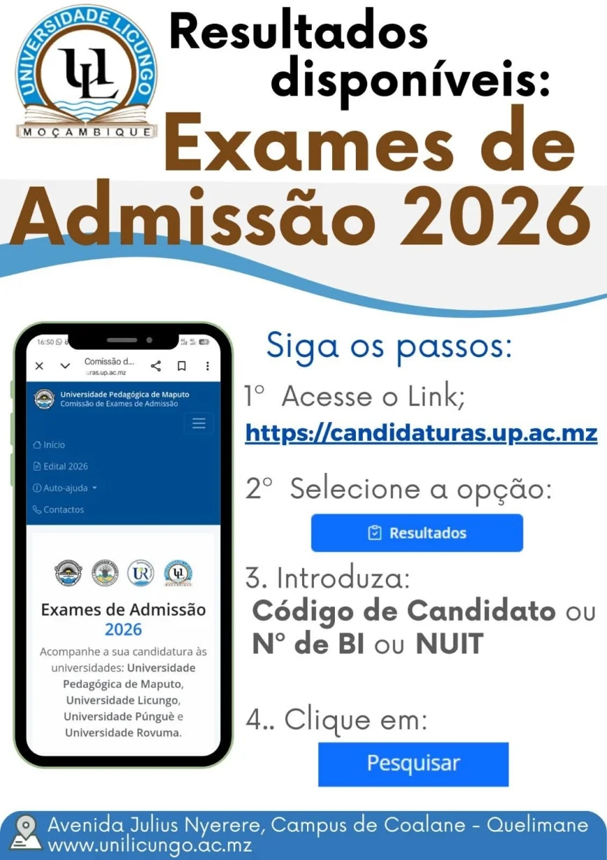 Resultados da UP 2026 Exames de Admissão