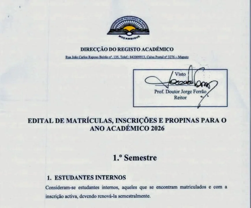 Edital de Matrículas 2026 – UP e Universidades Públicas de Moçambique